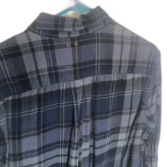Converse One Star Men's Flannel Shirt L Blue Gray Black Plaid Long Sleeve Button - Picture 6 of 6
